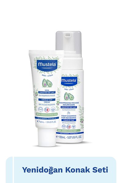 Mustela مجموعة كوناك لحديثي الولادة - شامبو رغوي مضاد لكوناك لحديثي الولادة 150 مل، كريم مضاد لتقشر الشعر 40 مل