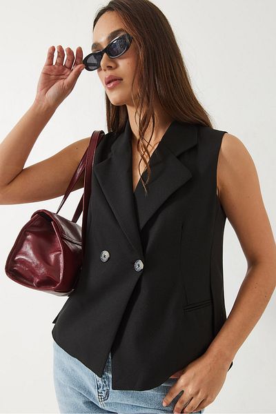 Bianco Lucci Women's Shawl Collar Asymmetrical Cut Vest 60429 60283003