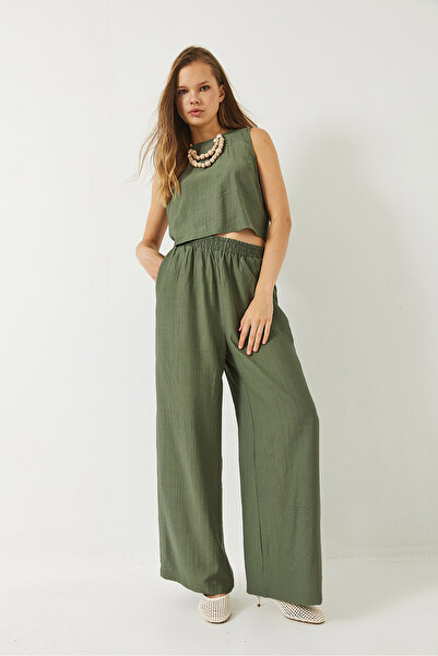 Bianco Lucci Women's Lacing Detailed Vest with High Waist Pants Summer Bottom-Top Suit 9310 60281013