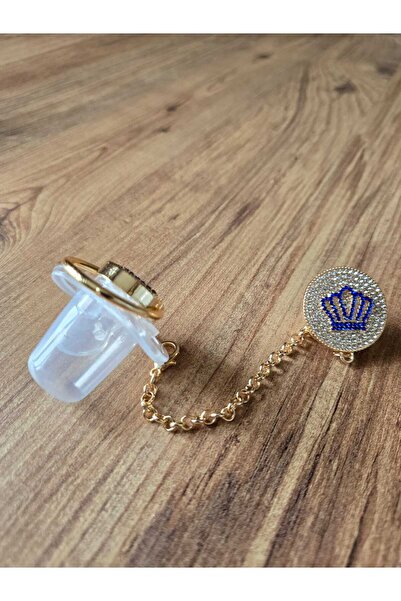 DAPWEAR'S KIDS Özel Yapım Taç Desenli Zirkon Taşlı 0-6 Emzik ve Zincir Takımı