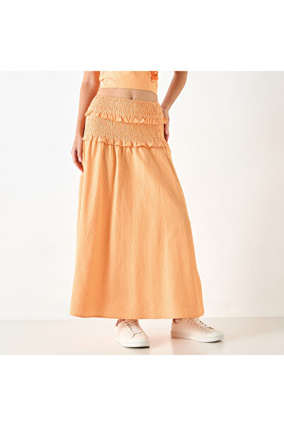 FAV تنورة مخططة على شكل حرف A مع تفاصيل مجعدة وكشكشة