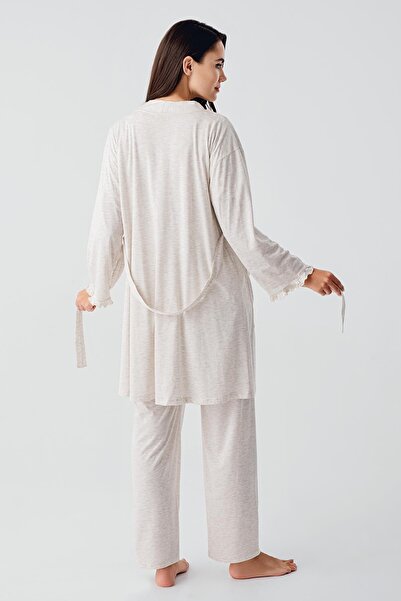 Artış Short Sleeve Buttoned Cotton Maternity Dressing Gown Pajama Set