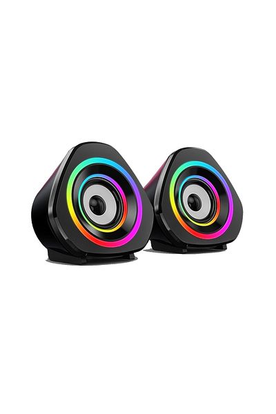 SADA Computer Speakers,Wired USB Powered Stereo Mini PC Speaker with RGB Lights 3.5mm Aux Input
