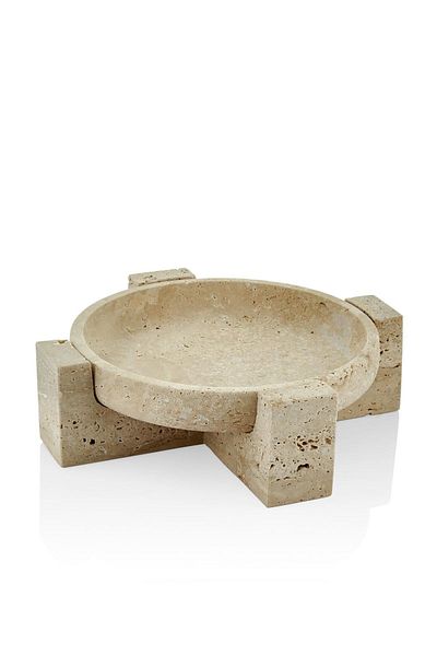 SETABIANCA Evza Marble Travertine Pedestal Presentation Plate