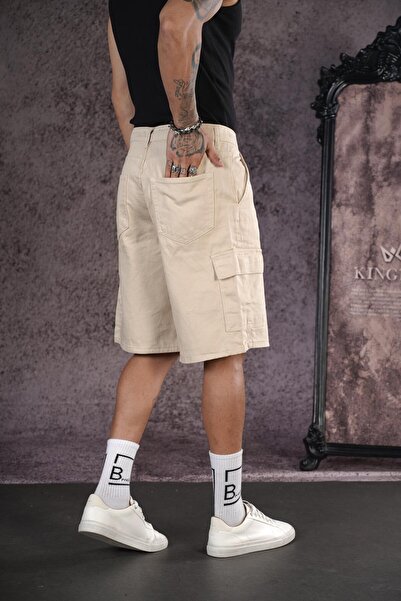 king brich Ανδρικό τζιν κάπρι σορτς με ψηλή μέση Cargo Pocket