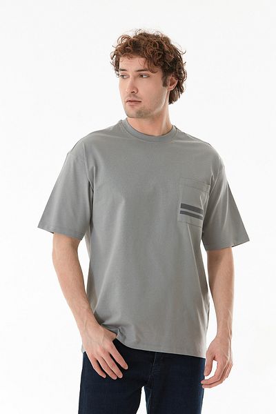 Fulla Moda Basic T-Shirt με μονή τσέπη με λαιμόκοψη