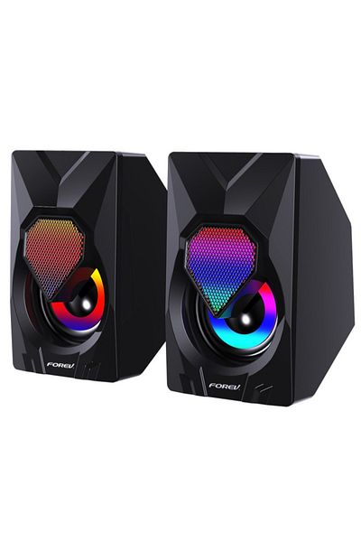 Forev مكبر صوت صغير RGB للكمبيوتر الشخصي، مكبر صوت سلكي USB لسطح المكتب للهواتف/الأجهزة اللوحية/الكمبيوتر/الكمبيوتر المحمول