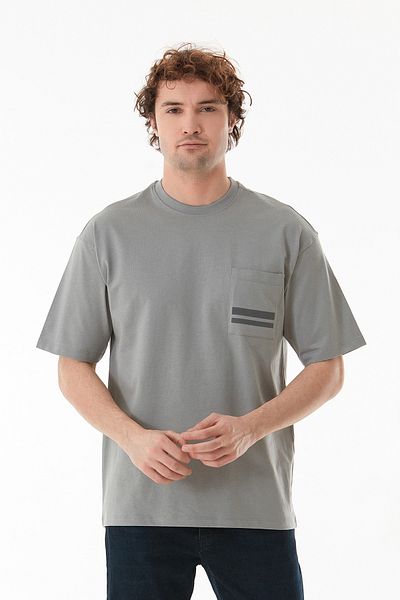 Fulla Moda Basic T-Shirt με μονή τσέπη με λαιμόκοψη