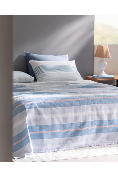 Madame Coco Henri King Size Cotton Ecocell Printed Pique Set - Blue