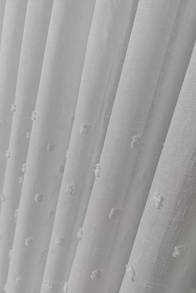 Madame Dower Pompom Trimmed Linen Tulle Curtain 1X3 Full Pleat – 409 Grams, High Quality, Living Room and Sitting Room