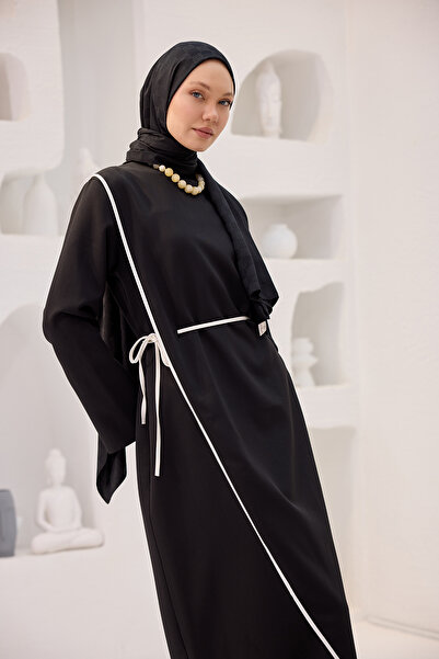 LOCCO Women's Black Scuba Dress - Self-Tied Piping