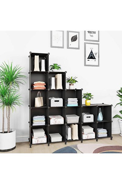 COOYA Cube Storage Cabinet, With16 Grids, ‎125 x123x30cm, Closet for Clothing Storage, Black