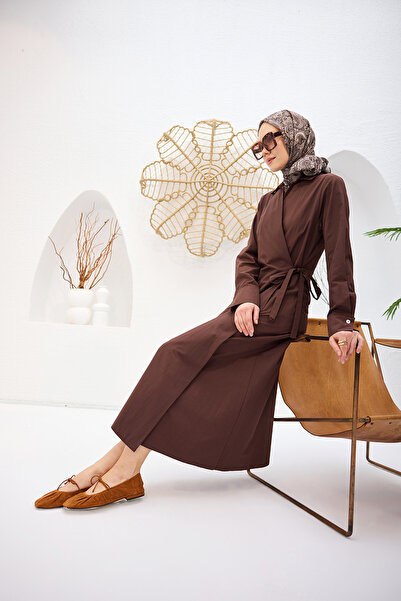 LOCCO Women's Brown Poplin Side Tie Dress