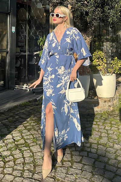 Madmext Μακρύ φόρεμα με σχίσιμο με σχίσιμο Indigo MG2324