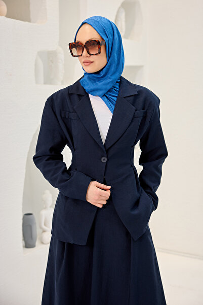 LOCCO Women's Suit with Hidden Pocket and Pleat Detail on the Front, Navy Blue