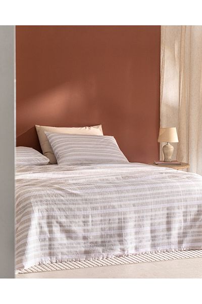 Madame Coco Beige Darvell King Size Cotton Ecocell Printed Pique Set
