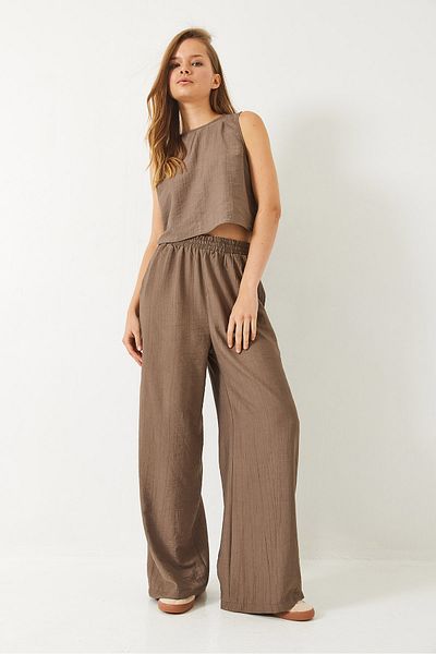 Bianco Lucci Women's Lacing Detailed Vest with High Waist Pants Summer Bottom-Top Suit 9310 60281013