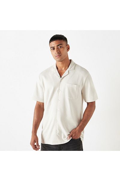 FAV Regular Fit Waffle Textured Short Sleeves Shirt with Camp Collar