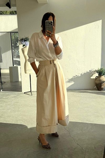 ELVAN TOLON Beige Double Wide Leg Pants Skirt