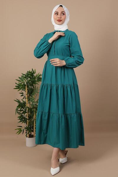 GİYZAMİLA Standard Collar Buttoned Dress Petrol Green
