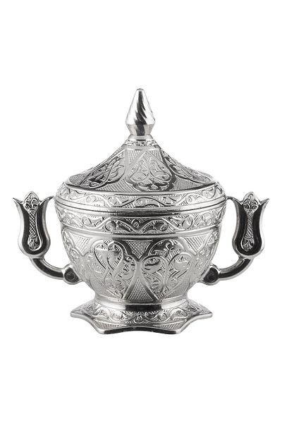 Sena 2 Pieces Tulip Handle Metal Sugar Bowl with Lid (063-2)