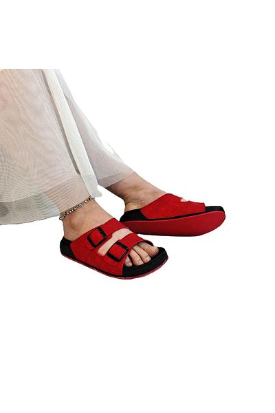 Pierre Cardin 7410 Red Double Buckle Soft Sole Comfortable Slippers