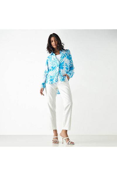 FAV All-Over Printed High-Low Shirt with Long Sleeves