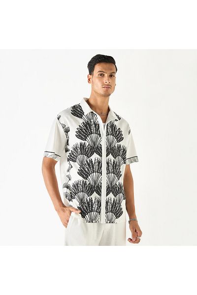 FAV Relaxed Fit Leaf Print Shirt with Camp Collar