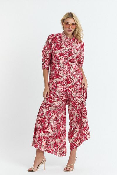 SCHIK Women's Viscose Comfortable Loose Leg Three Quarter Sleeve Front Button Printed Suit