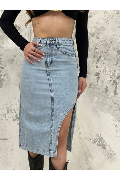 AREF JEANS Slit Denim Skirt Women's Denim Skirt