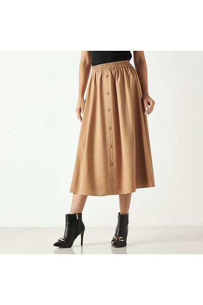 FAV Midi A-line Skirt with Elasticated Waist and Pockets