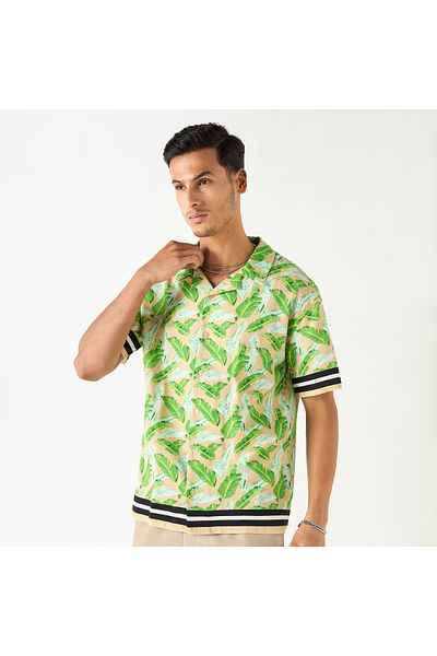 FAV Relaxed Fit Leaf Print Shirt with Camp Collar