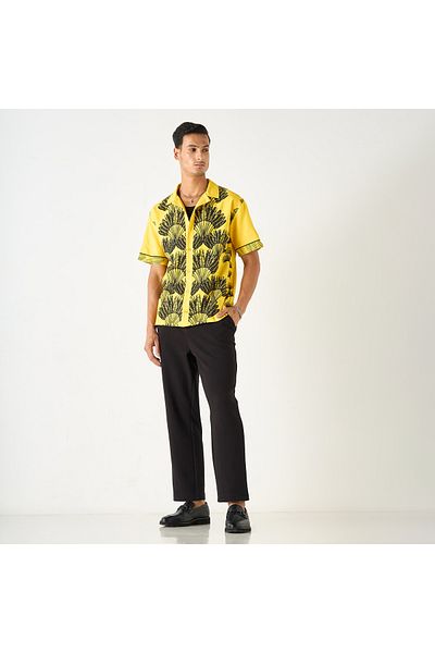 FAV Relaxed Fit Leaf Print Shirt with Camp Collar