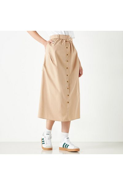 FAV A-line Midi Skirt with Button Closure and Belt