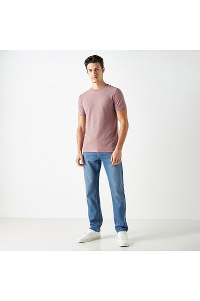 FAV Textured Jacquard T-shirt with Crew Neck and Short Sleeves