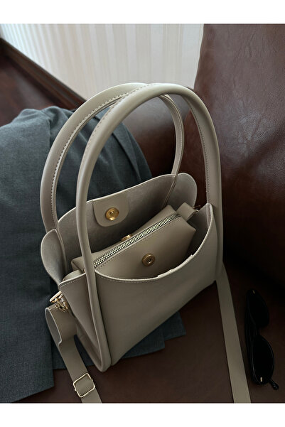 NOTHING Women's Three Compartment Special Design Makeup Bag and Zipper Handbag Mink Faux Leather