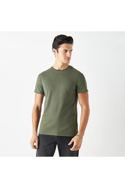 FAV Popcorn Textured T-shirt with Crew Neck and Short Sleeves