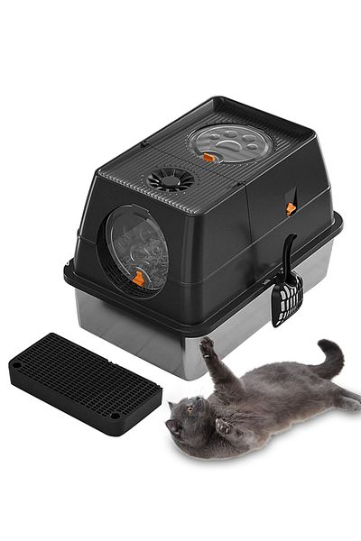 KidLe Stainless Steel Litter Box Metal Cat Litter Box with Litter Scoop Extra Large Cat Box High Sides