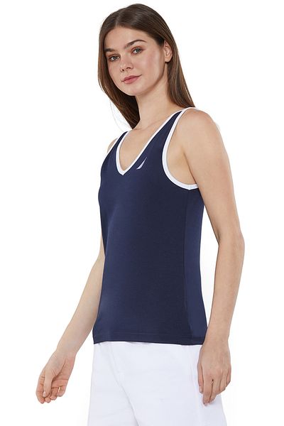 Nautica Women's Cotton Dark Navy Plain V-Neck Vest - Comfortable for Everyday Casual Look
