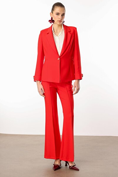 Moda İlgi Modailgi Metal Aksesuar Detaylı Tek Düğmeli Yarım Astarlı Ceket - 4658 Mercan