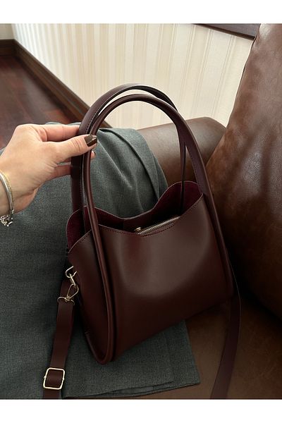NOTHING Women's Three Compartment Special Design Burgundy Faux Leather Hand and Shoulder Bag with Removable Makeup Bag Rain