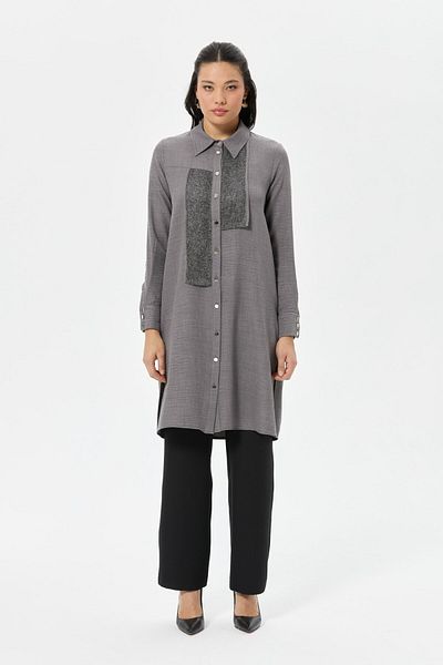 Esswaap Detailed Buttoned Tunic - Anthracite Mesh Combination