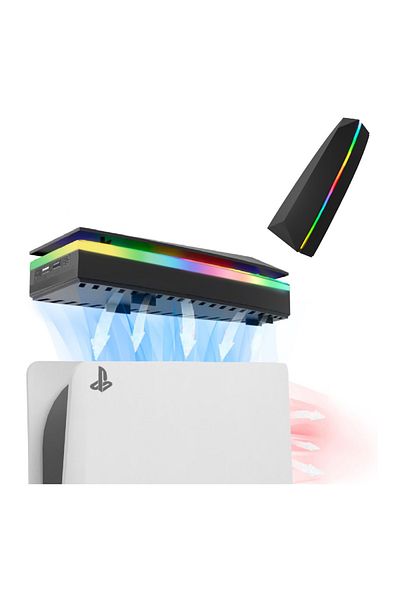 FlashHawk PS5 Top Cooling Fan with 7 Modes RGB Light, Low Noise Cooler Compatible