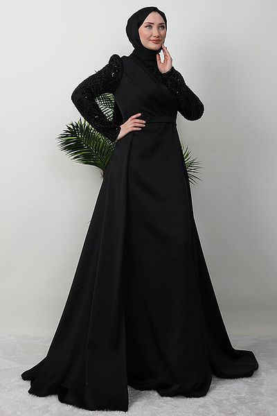 GİYZAMİLA Black Wise Hijab Evening Dress