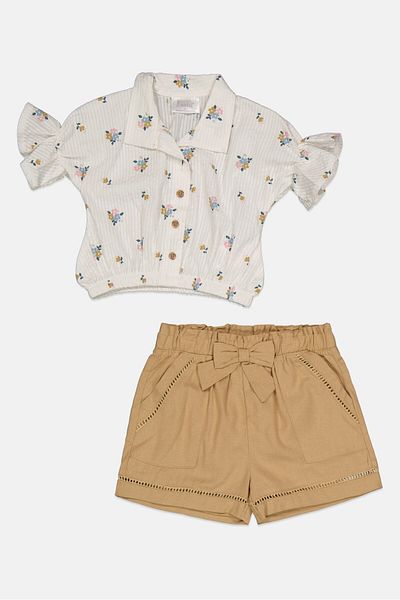 Willow & Whistle Toddlers Girl 2 Pieces Floral Print Top And Short Set, White