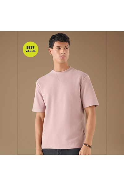 FAV Textured Crew Neck T-shirt with Short Sleeves