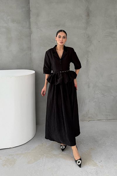Seda Yalçın Atelier Slim Belted Ruffle Jacket and Skirt Black Set