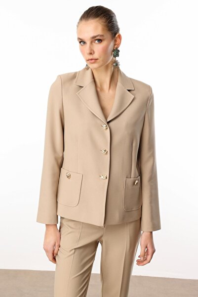 Moda İlgi Modailgi Torba Cepli Mono Yaka Yarım Astarlı Ceket - 4695 Taş