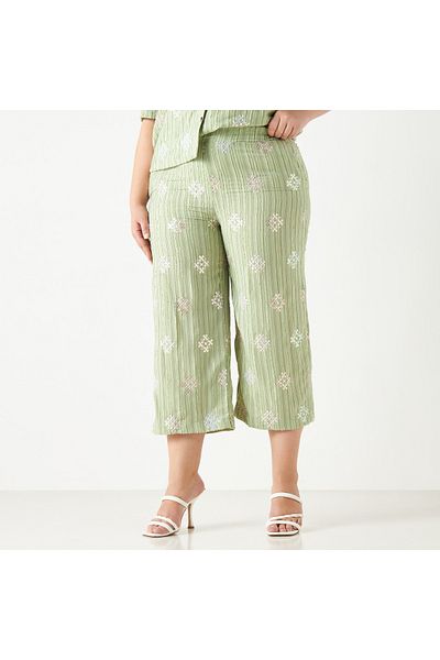 FAV Sequin Embellished Striped Cropped Pants with Pockets