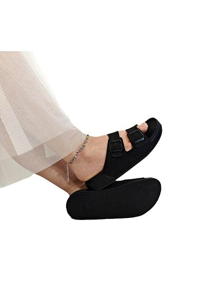 Pierre Cardin 7410 Black Double Buckle Soft Sole Comfortable Slippers